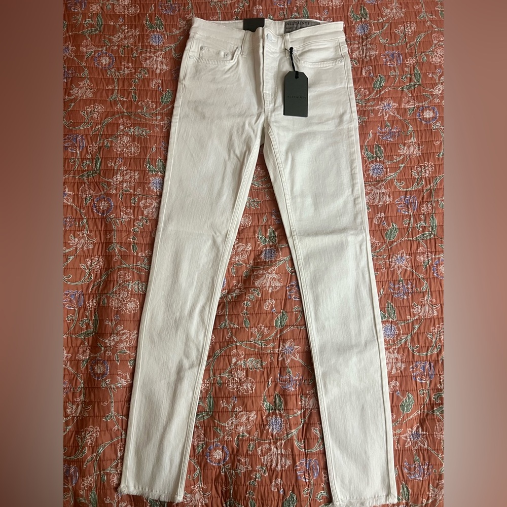 AllSaints Off White/Mast Fray Skinny Jeans